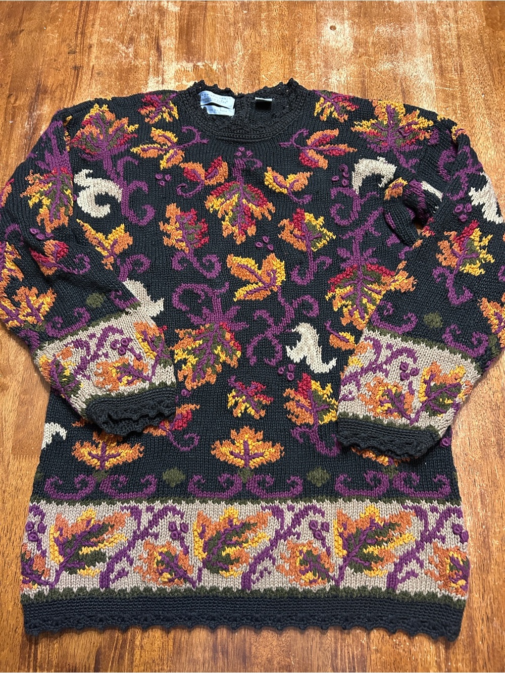 VTG Northern Isles Fall Floral Granny Cottagecore Cotton Ramie Hand Knit Sweater